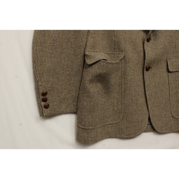 Sterling Hunt Blazer Men 42 100% Pure Virgin Wool Houndstooth Tweed Tan VTG - Picture 11 of 14